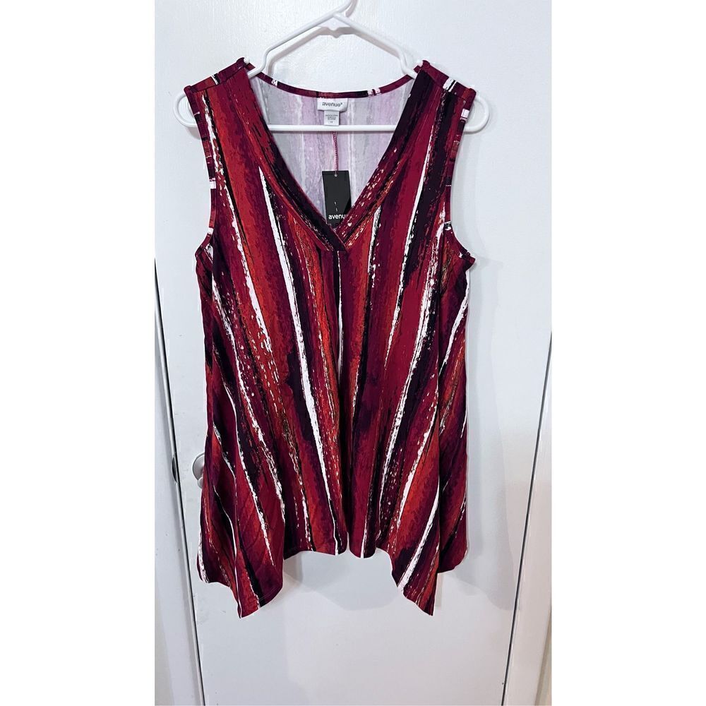 Avenue Women's V Neck Sleeveless Swing Tank Top Spice Stripe Size 14 NWT P1-232